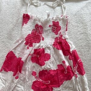 Girls White Sundress with Hot Pink Floral Print